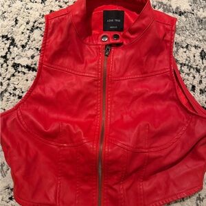 Love Tree Red Faux Leather Zip Front Vest size medium